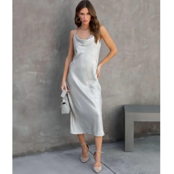 NWT VICI Metallic Cowl Neck‎ Midi Slip Dress - Picture 1 of 9
